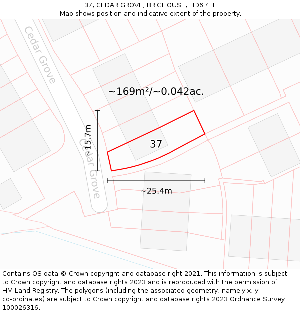 37, CEDAR GROVE, BRIGHOUSE, HD6 4FE: Plot and title map