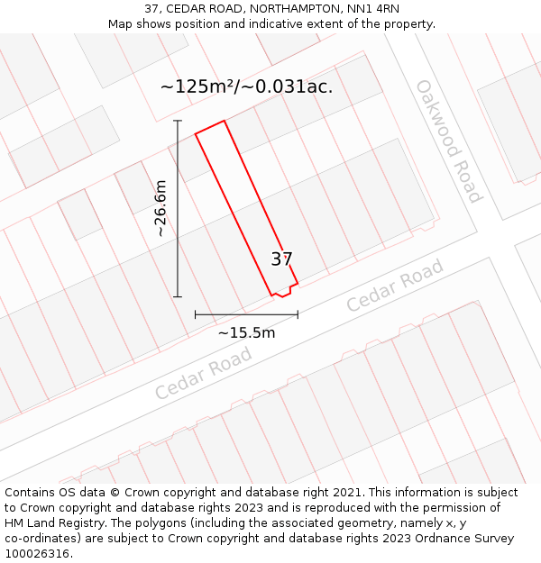 37, CEDAR ROAD, NORTHAMPTON, NN1 4RN: Plot and title map