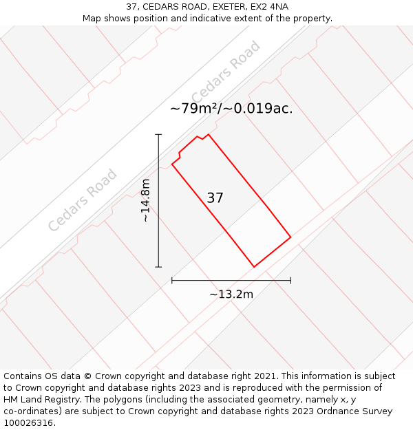 37, CEDARS ROAD, EXETER, EX2 4NA: Plot and title map