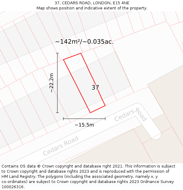 37, CEDARS ROAD, LONDON, E15 4NE: Plot and title map
