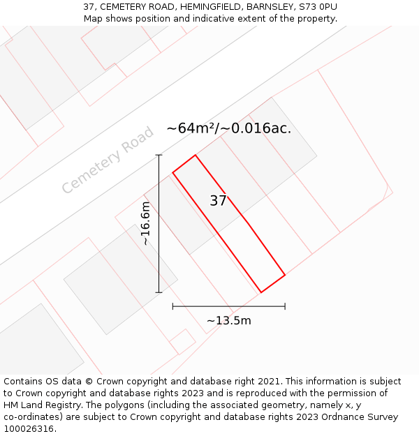 37, CEMETERY ROAD, HEMINGFIELD, BARNSLEY, S73 0PU: Plot and title map