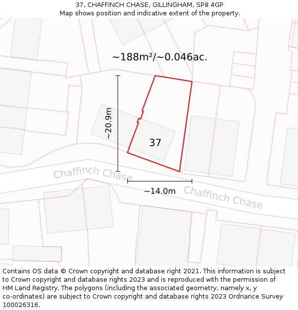 37, CHAFFINCH CHASE, GILLINGHAM, SP8 4GP: Plot and title map
