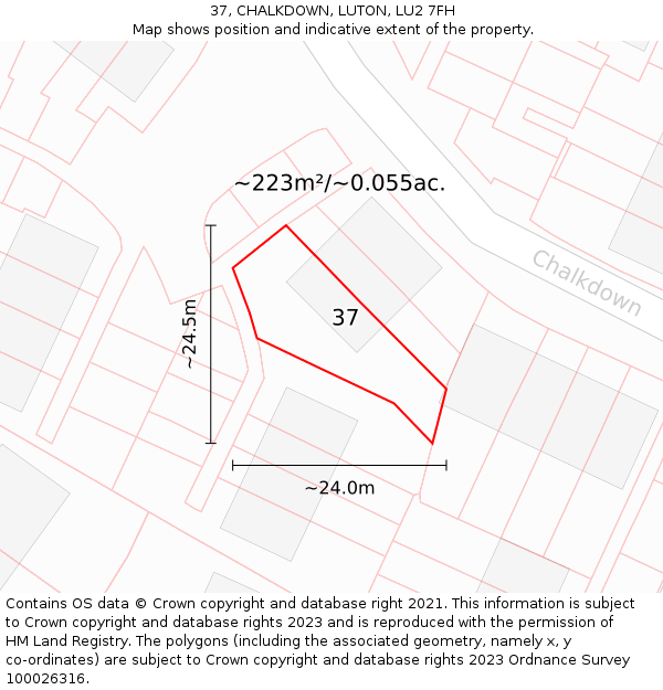 37, CHALKDOWN, LUTON, LU2 7FH: Plot and title map