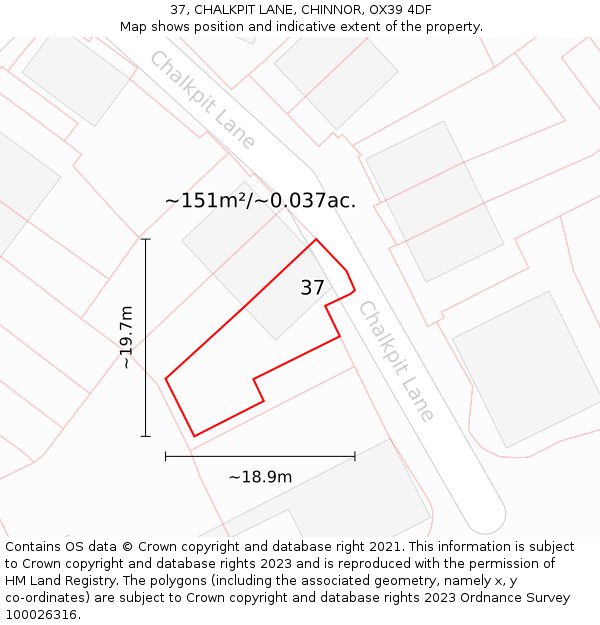 37, CHALKPIT LANE, CHINNOR, OX39 4DF: Plot and title map