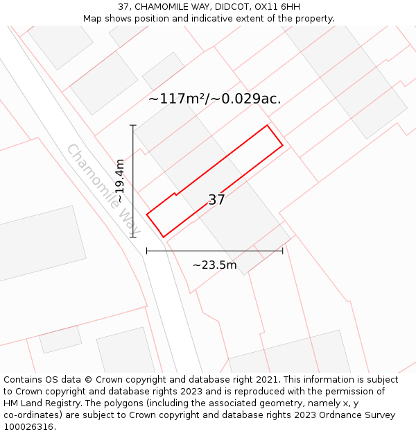 37, CHAMOMILE WAY, DIDCOT, OX11 6HH: Plot and title map
