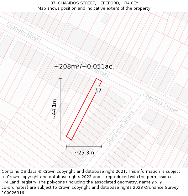37, CHANDOS STREET, HEREFORD, HR4 0EY: Plot and title map