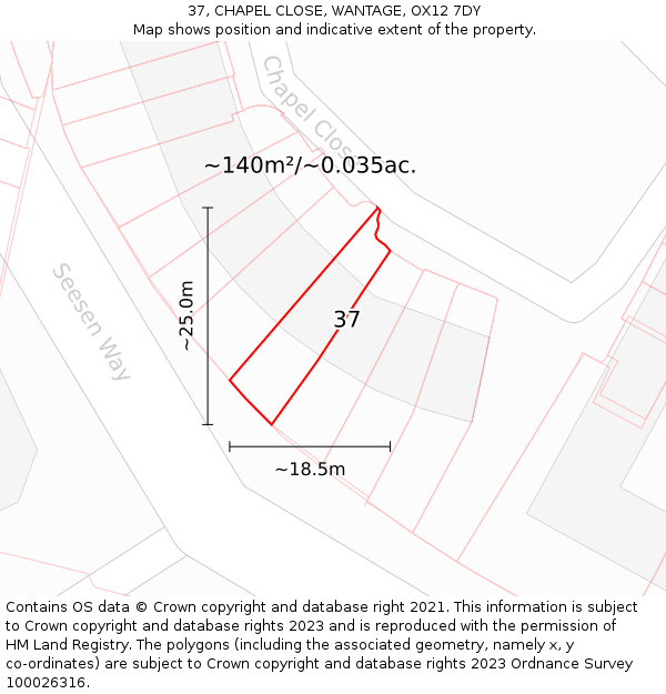 37, CHAPEL CLOSE, WANTAGE, OX12 7DY: Plot and title map