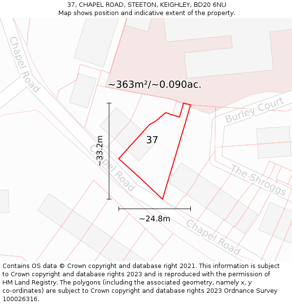37, CHAPEL ROAD, STEETON, KEIGHLEY, BD20 6NU: Plot and title map