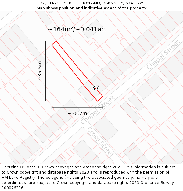 37, CHAPEL STREET, HOYLAND, BARNSLEY, S74 0NW: Plot and title map