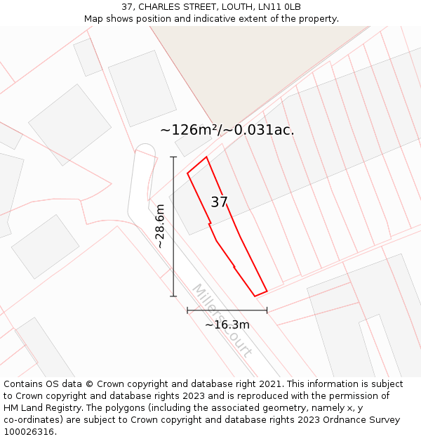 37, CHARLES STREET, LOUTH, LN11 0LB: Plot and title map