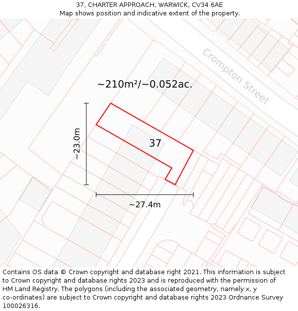 37, CHARTER APPROACH, WARWICK, CV34 6AE: Plot and title map