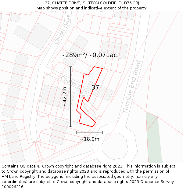 37, CHATER DRIVE, SUTTON COLDFIELD, B76 2BJ: Plot and title map