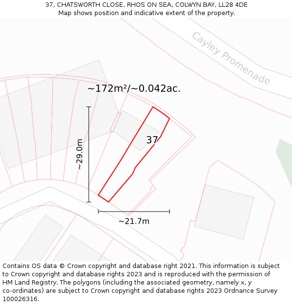 37, CHATSWORTH CLOSE, RHOS ON SEA, COLWYN BAY, LL28 4DE: Plot and title map