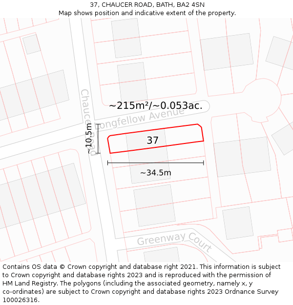 37, CHAUCER ROAD, BATH, BA2 4SN: Plot and title map