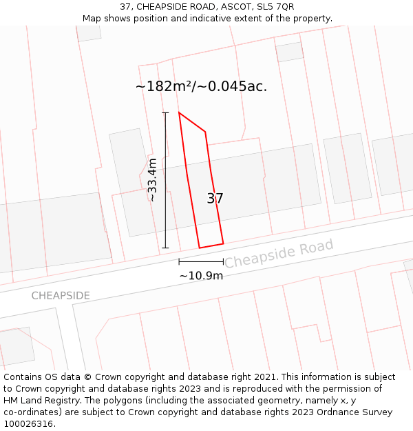37, CHEAPSIDE ROAD, ASCOT, SL5 7QR: Plot and title map