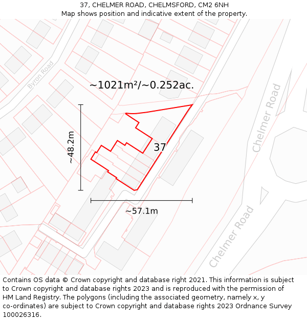 37, CHELMER ROAD, CHELMSFORD, CM2 6NH: Plot and title map