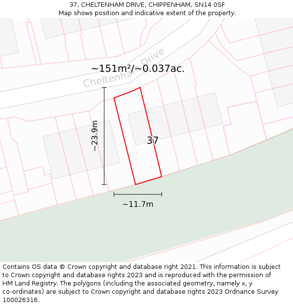 37, CHELTENHAM DRIVE, CHIPPENHAM, SN14 0SF: Plot and title map