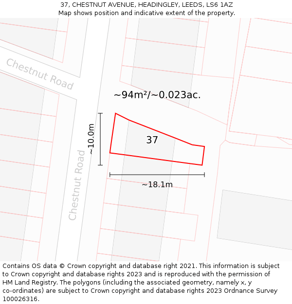 37, CHESTNUT AVENUE, HEADINGLEY, LEEDS, LS6 1AZ: Plot and title map