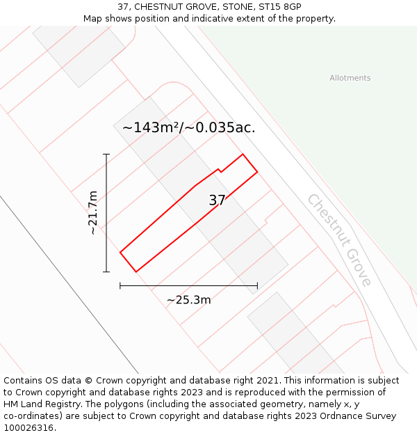 37, CHESTNUT GROVE, STONE, ST15 8GP: Plot and title map