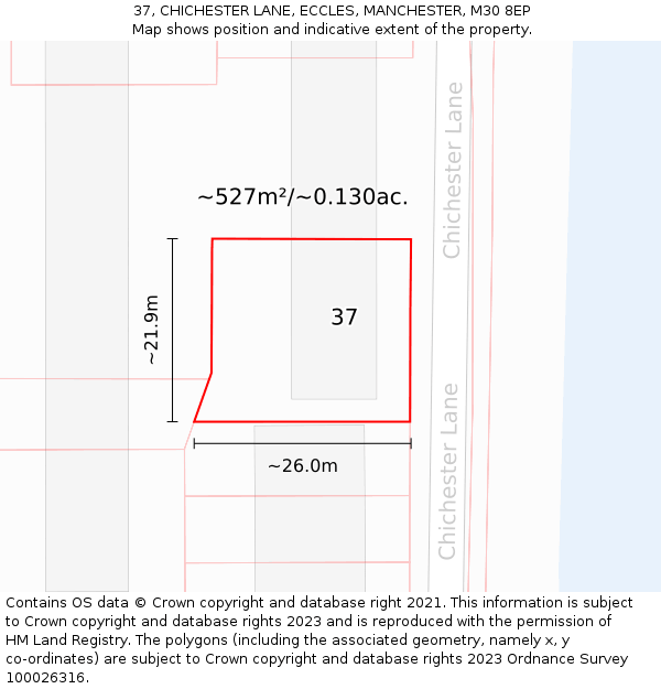37, CHICHESTER LANE, ECCLES, MANCHESTER, M30 8EP: Plot and title map