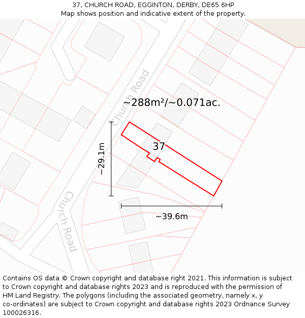 37, CHURCH ROAD, EGGINTON, DERBY, DE65 6HP: Plot and title map