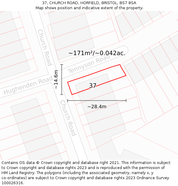 37, CHURCH ROAD, HORFIELD, BRISTOL, BS7 8SA: Plot and title map
