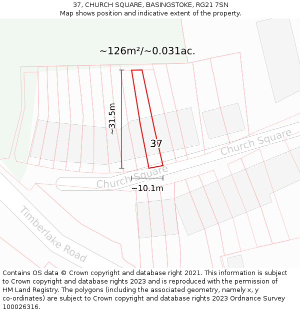 37, CHURCH SQUARE, BASINGSTOKE, RG21 7SN: Plot and title map