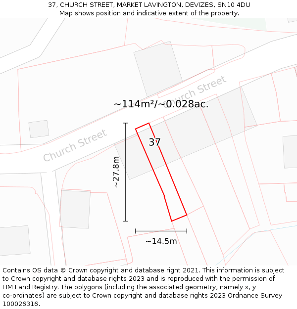 37, CHURCH STREET, MARKET LAVINGTON, DEVIZES, SN10 4DU: Plot and title map