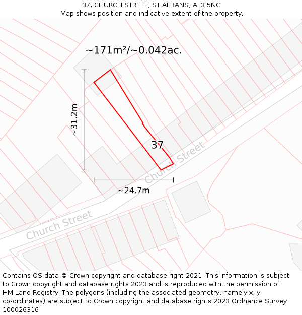 37, CHURCH STREET, ST ALBANS, AL3 5NG: Plot and title map
