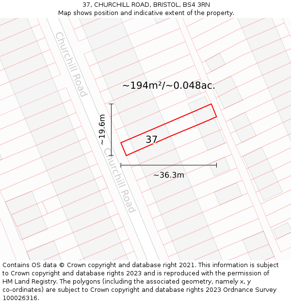 37, CHURCHILL ROAD, BRISTOL, BS4 3RN: Plot and title map