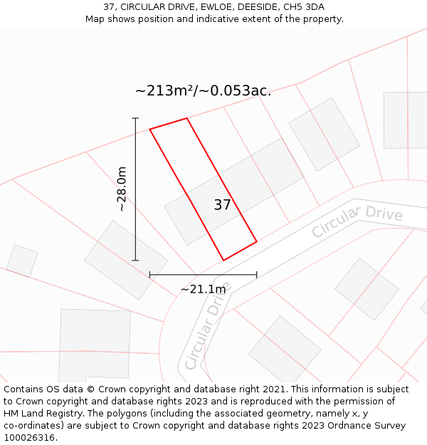 37, CIRCULAR DRIVE, EWLOE, DEESIDE, CH5 3DA: Plot and title map