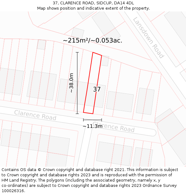37, CLARENCE ROAD, SIDCUP, DA14 4DL: Plot and title map