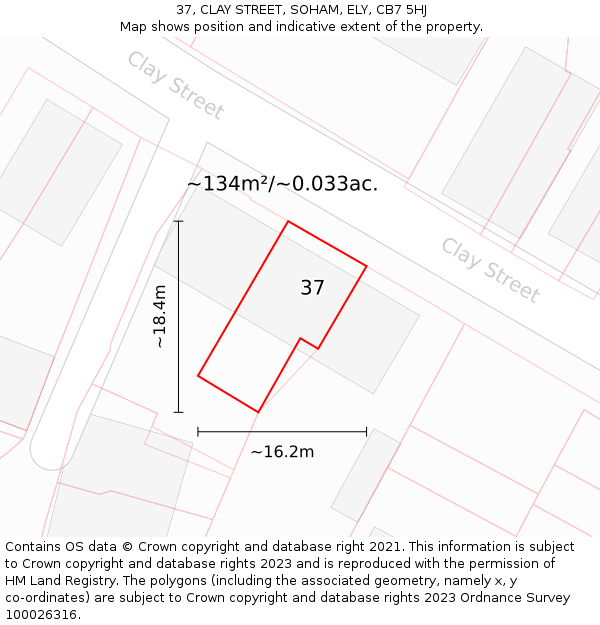 37, CLAY STREET, SOHAM, ELY, CB7 5HJ: Plot and title map