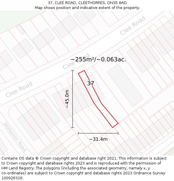 37, CLEE ROAD, CLEETHORPES, DN35 8AD: Plot and title map