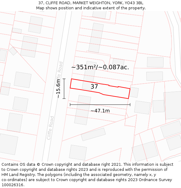 37, CLIFFE ROAD, MARKET WEIGHTON, YORK, YO43 3BL: Plot and title map