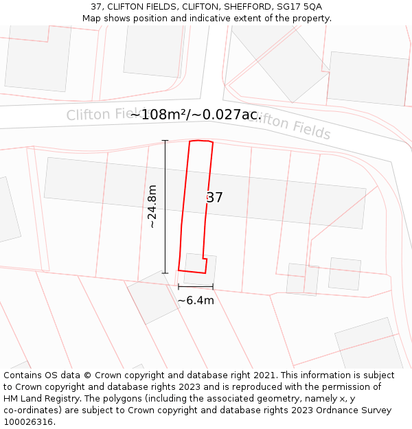 37, CLIFTON FIELDS, CLIFTON, SHEFFORD, SG17 5QA: Plot and title map