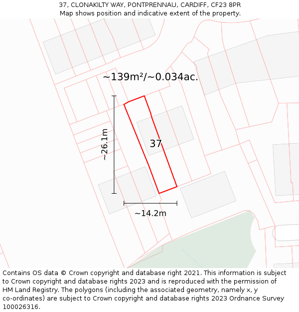 37, CLONAKILTY WAY, PONTPRENNAU, CARDIFF, CF23 8PR: Plot and title map