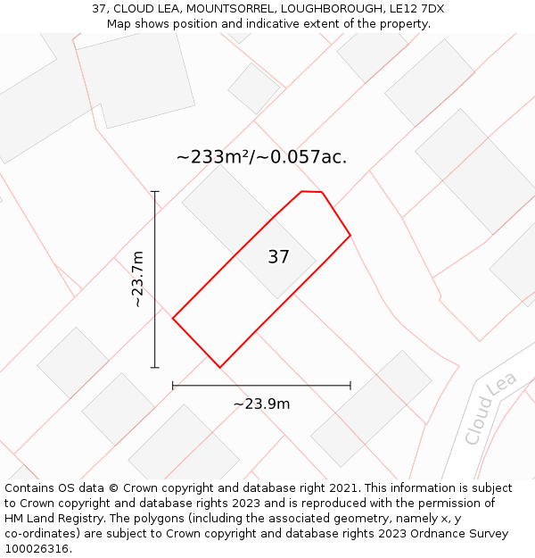 37, CLOUD LEA, MOUNTSORREL, LOUGHBOROUGH, LE12 7DX: Plot and title map