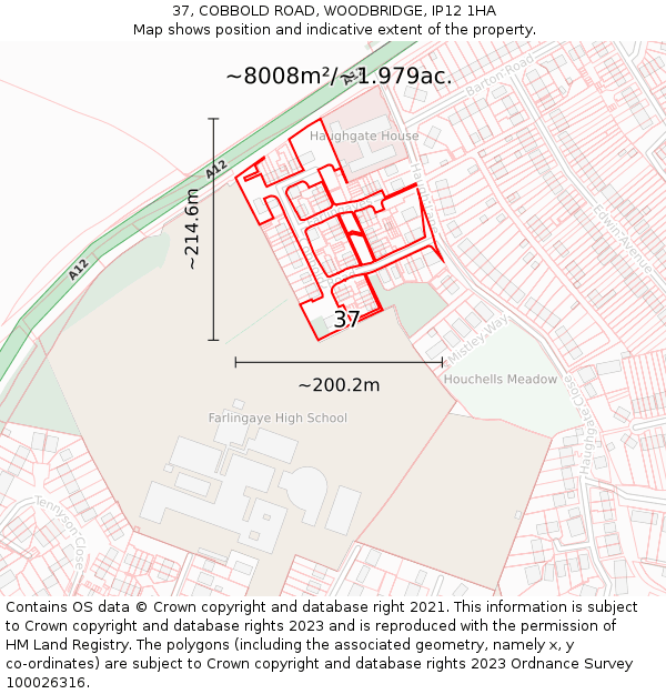 37, COBBOLD ROAD, WOODBRIDGE, IP12 1HA: Plot and title map