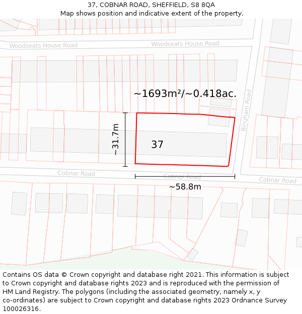 37, COBNAR ROAD, SHEFFIELD, S8 8QA: Plot and title map