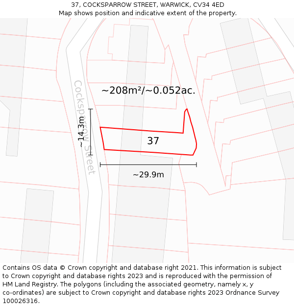 37, COCKSPARROW STREET, WARWICK, CV34 4ED: Plot and title map