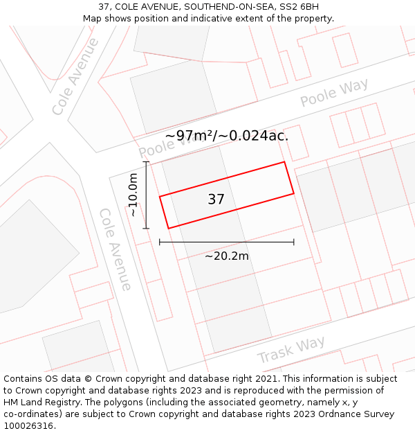 37, COLE AVENUE, SOUTHEND-ON-SEA, SS2 6BH: Plot and title map