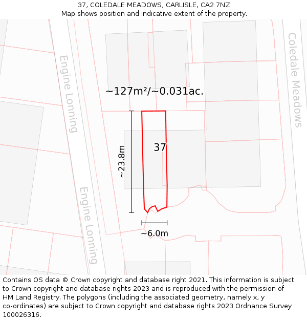 37, COLEDALE MEADOWS, CARLISLE, CA2 7NZ: Plot and title map