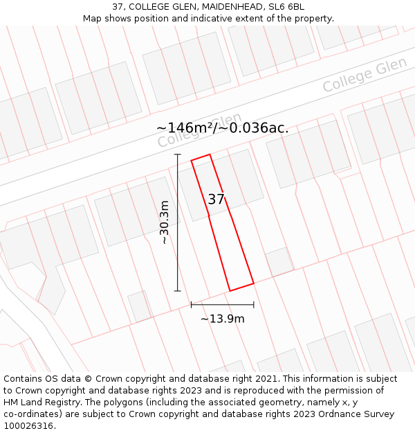 37, COLLEGE GLEN, MAIDENHEAD, SL6 6BL: Plot and title map