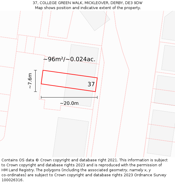37, COLLEGE GREEN WALK, MICKLEOVER, DERBY, DE3 9DW: Plot and title map
