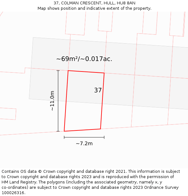 37, COLMAN CRESCENT, HULL, HU8 8AN: Plot and title map