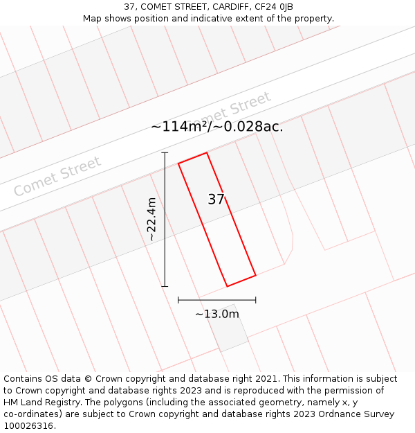 37, COMET STREET, CARDIFF, CF24 0JB: Plot and title map