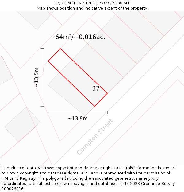37, COMPTON STREET, YORK, YO30 6LE: Plot and title map