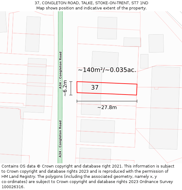 37, CONGLETON ROAD, TALKE, STOKE-ON-TRENT, ST7 1ND: Plot and title map