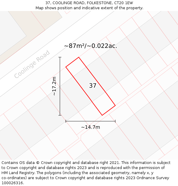 37, COOLINGE ROAD, FOLKESTONE, CT20 1EW: Plot and title map